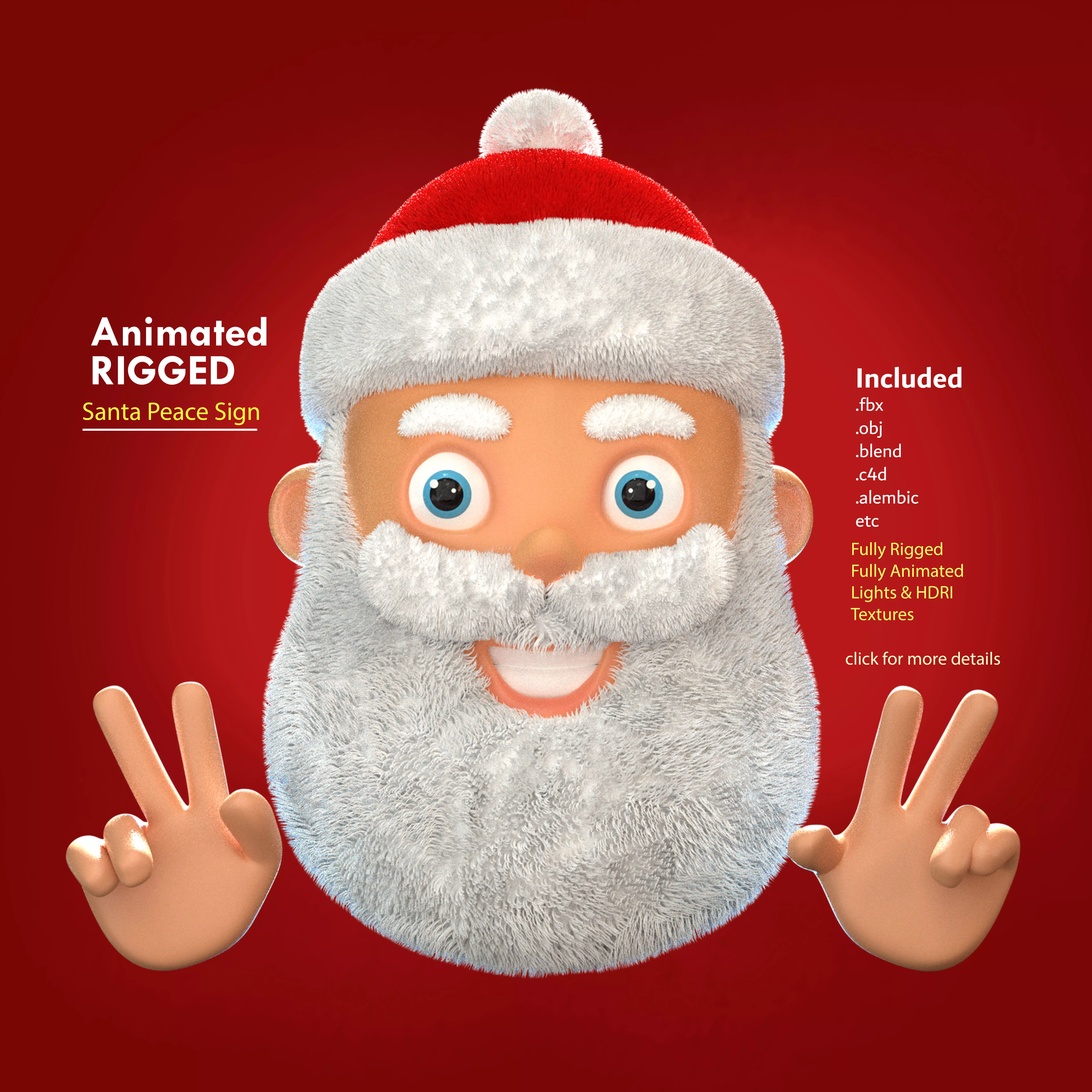 Animated Santa Peace Sign Low-poly 3D model_0
