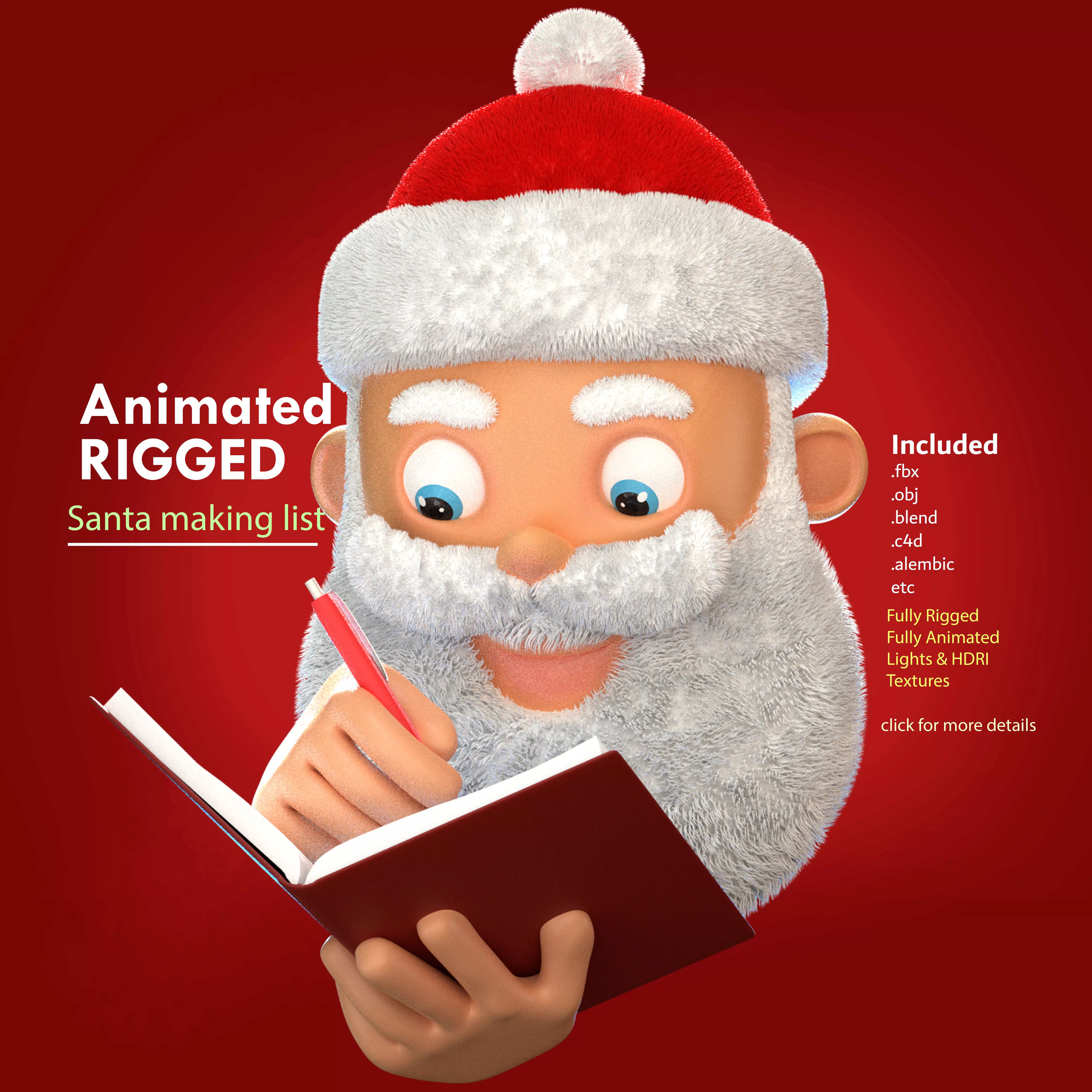 Animated Santa Making List Low-poly 3D model_0