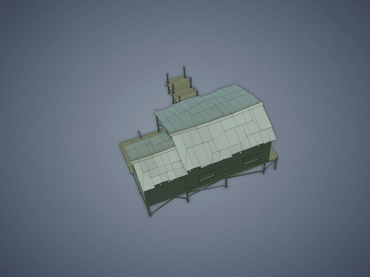 House old wooden with roof Low-poly 3D model_14