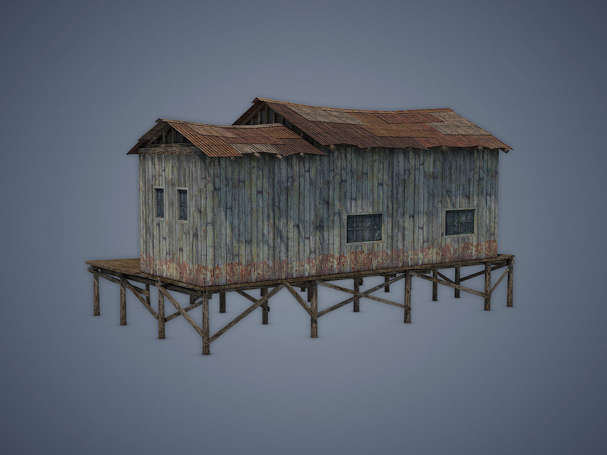 House old wooden with roof Low-poly 3D model_7