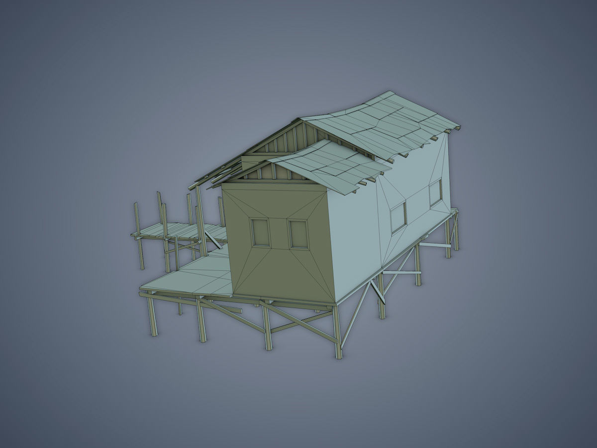House old wooden with roof Low-poly 3D model_11