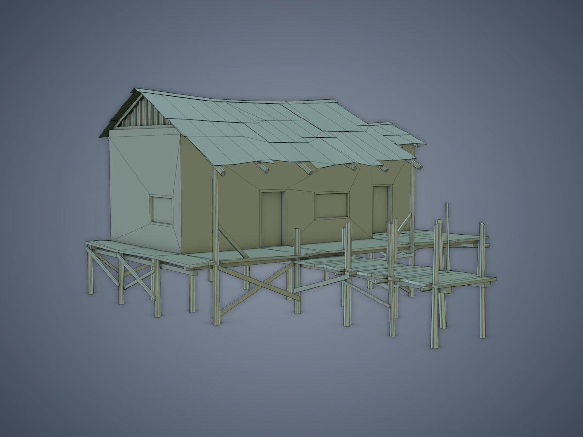 House old wooden with roof Low-poly 3D model_15