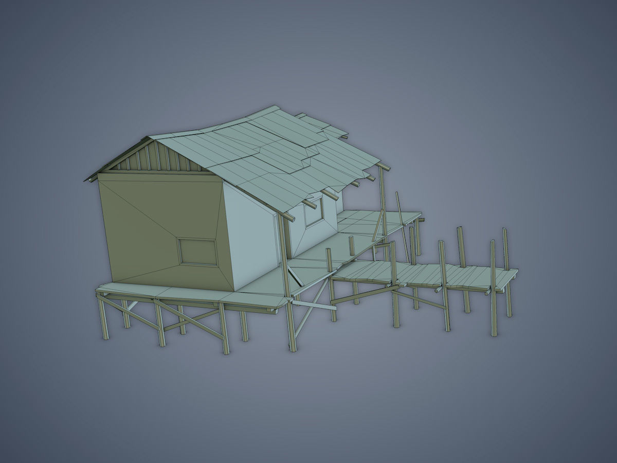 House old wooden with roof Low-poly 3D model_12