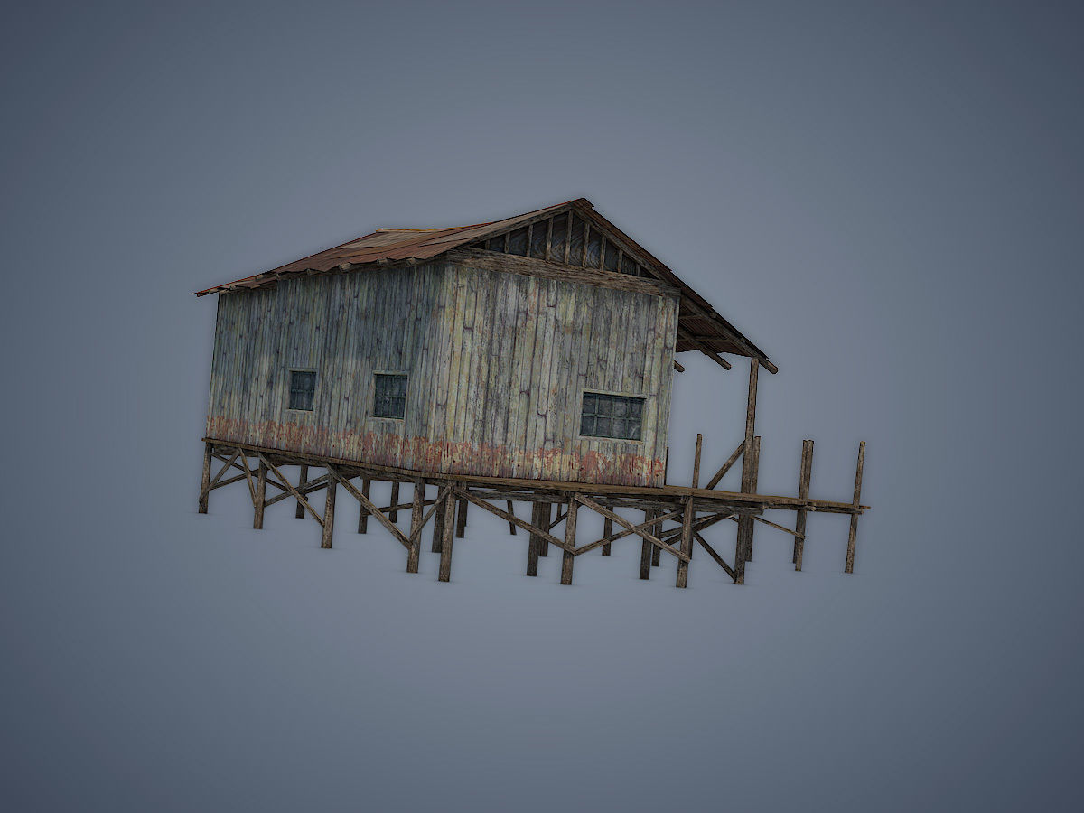 House old wooden with roof Low-poly 3D model_8
