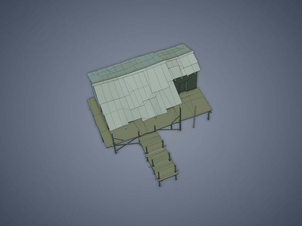 House old wooden with roof Low-poly 3D model_13