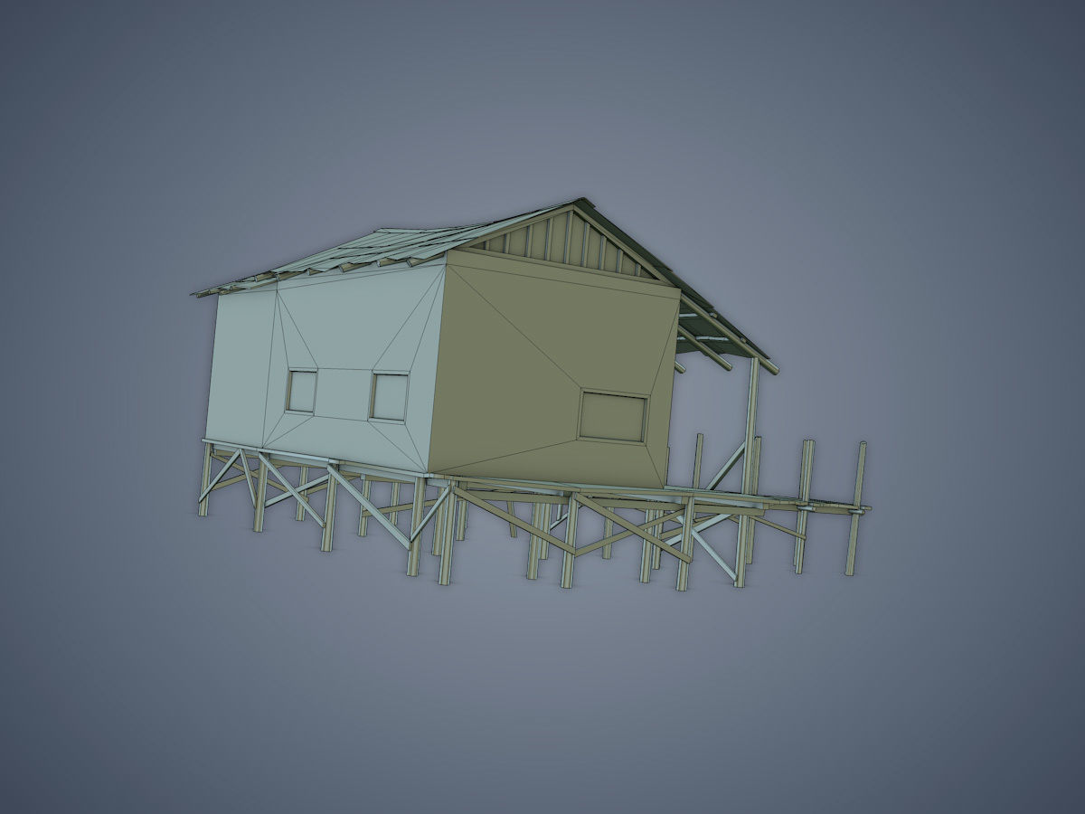 House old wooden with roof Low-poly 3D model_17