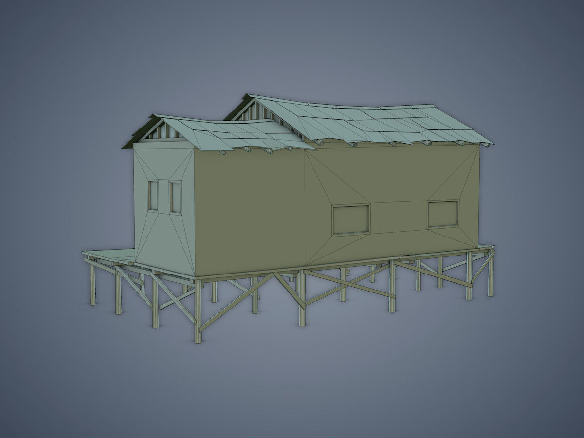 House old wooden with roof Low-poly 3D model_16