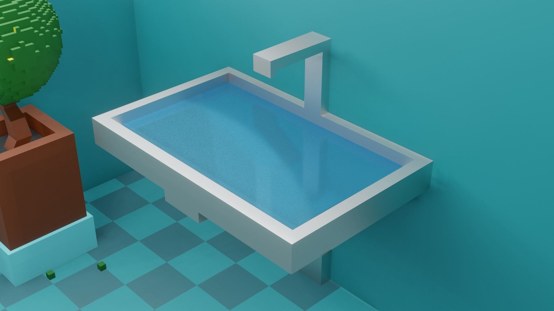 Lowpoly Bathroom with a little duck  3D model_2