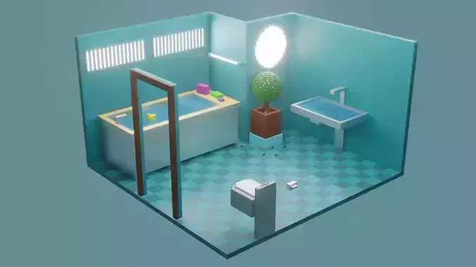 Lowpoly Bathroom with a little duck  3D model