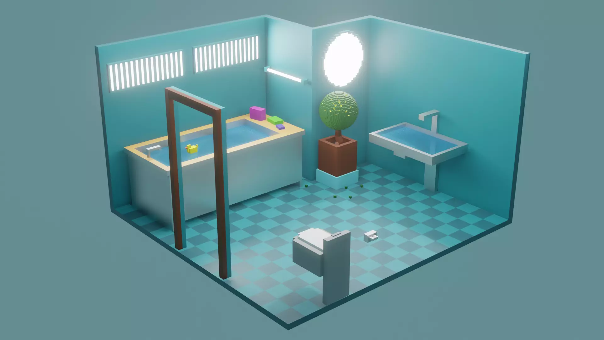 Lowpoly Bathroom with a little duck  3D model_0