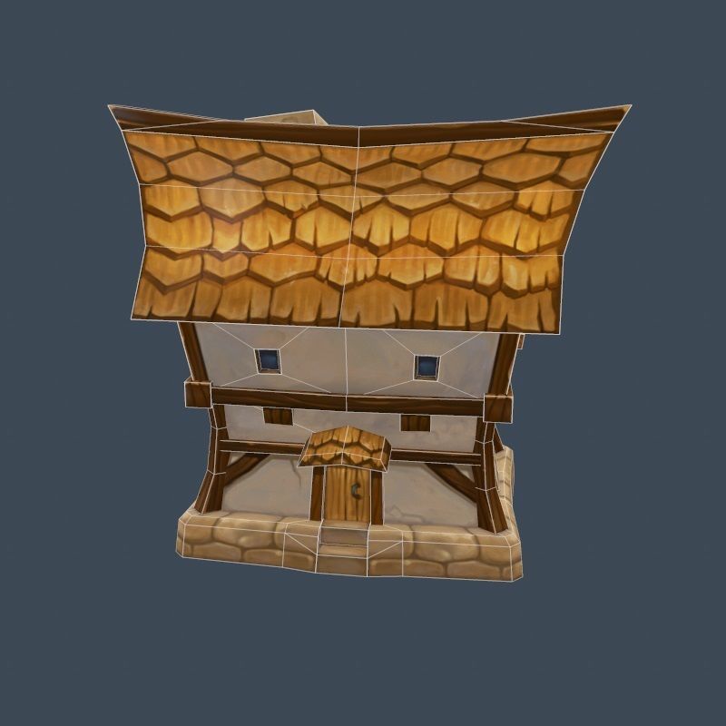 Cartoon Old Wooden Hotel Tovern House Building Low-poly 3D model_2