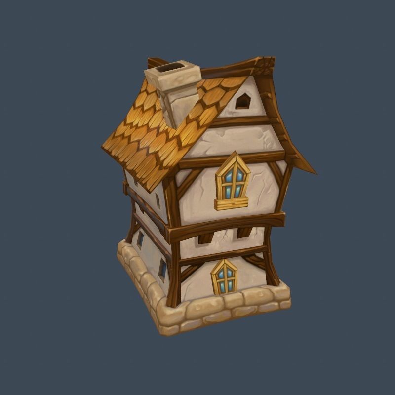 Cartoon Old Wooden Hotel Tovern House Building Low-poly 3D model_11