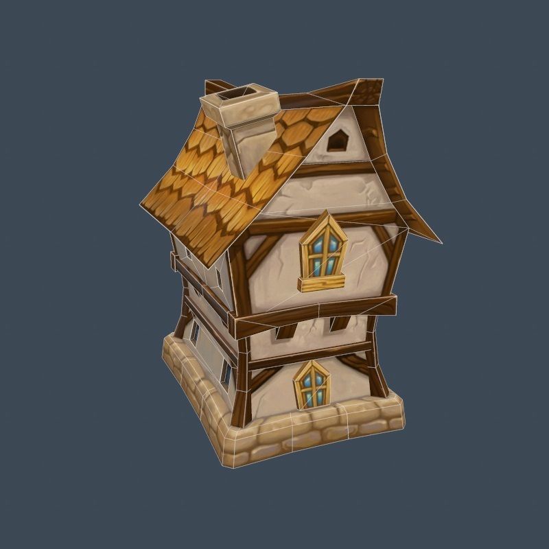 Cartoon Old Wooden Hotel Tovern House Building Low-poly 3D model_10