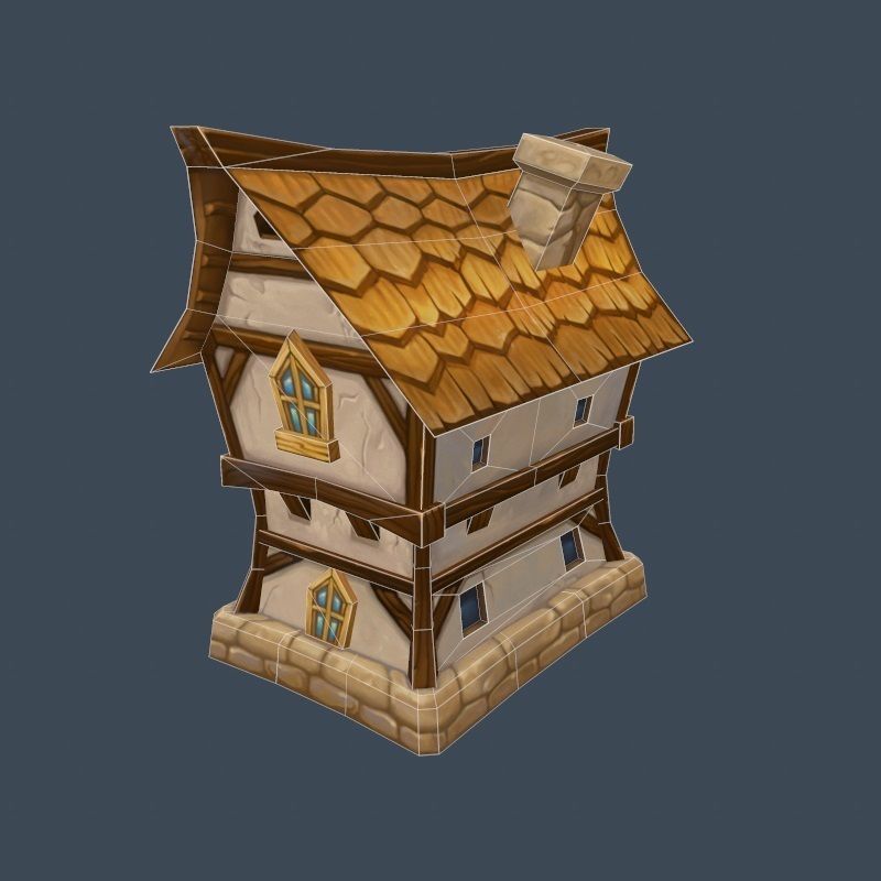 Cartoon Old Wooden Hotel Tovern House Building Low-poly 3D model_6
