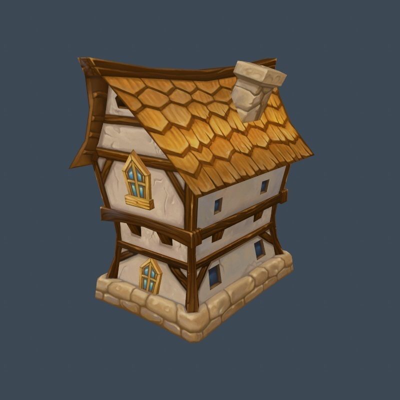 Cartoon Old Wooden Hotel Tovern House Building Low-poly 3D model_7