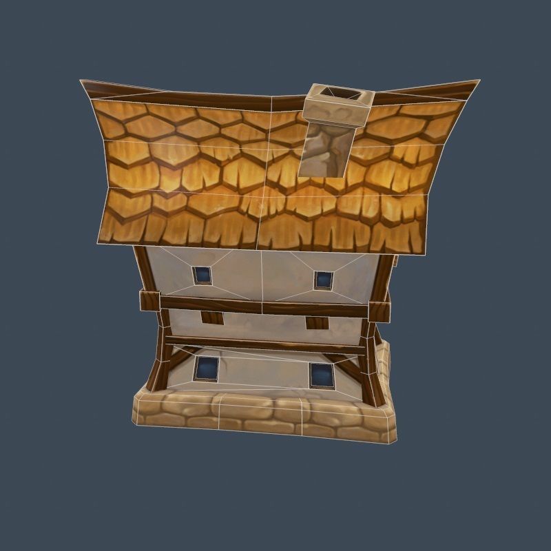 Cartoon Old Wooden Hotel Tovern House Building Low-poly 3D model_8
