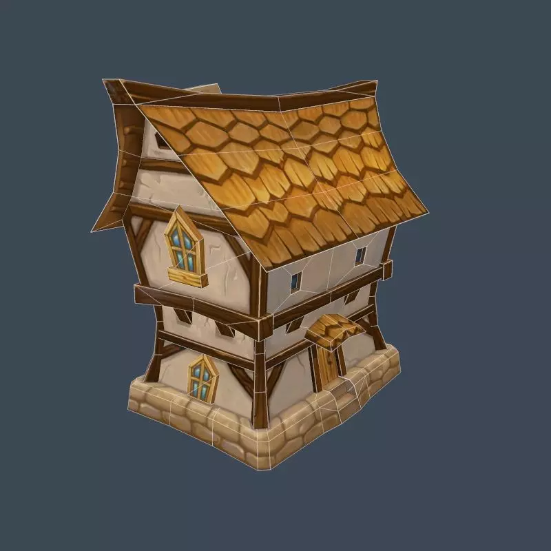Cartoon Old Wooden Hotel Tovern House Building Low-poly 3D model_0