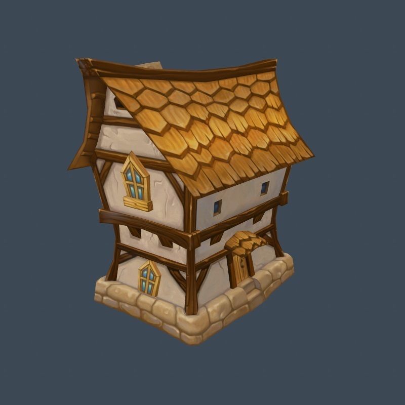 Cartoon Old Wooden Hotel Tovern House Building Low-poly 3D model_1