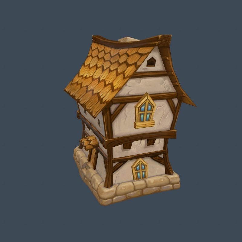 Cartoon Old Wooden Hotel Tovern House Building Low-poly 3D model_5