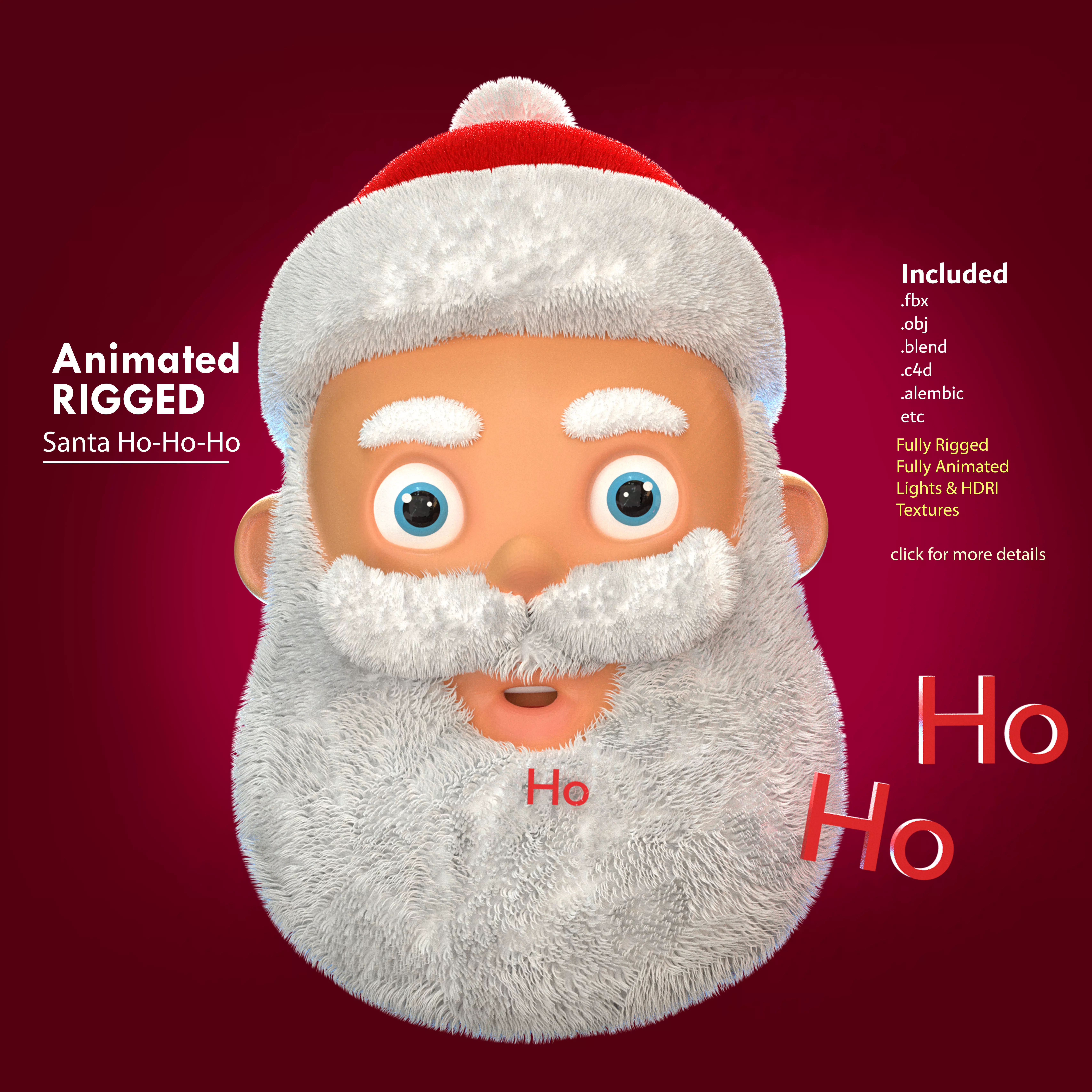 Animated Santa Ho Ho Ho Low-poly 3D model_0