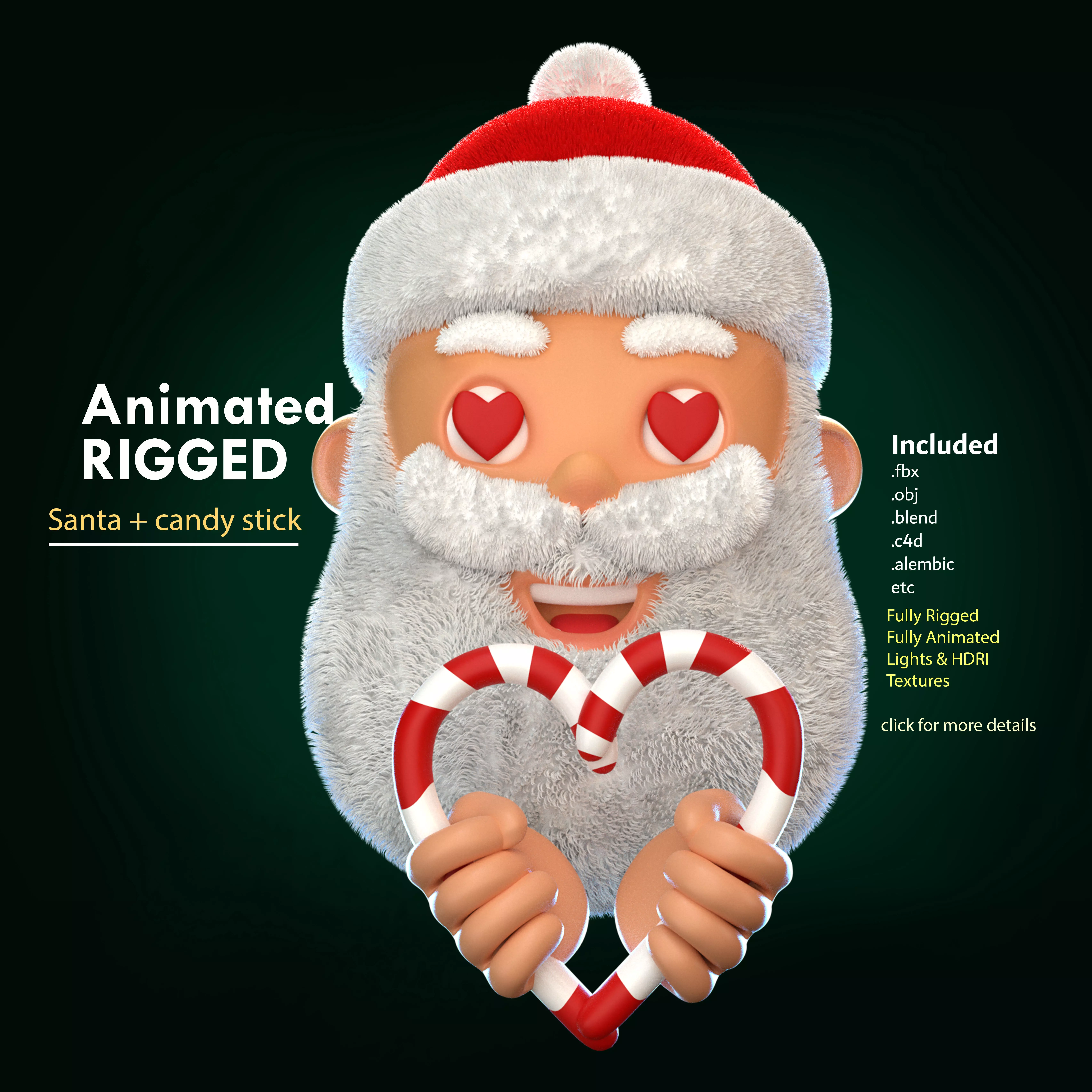 Animated Santa Candy Stick Low-poly 3D model_0