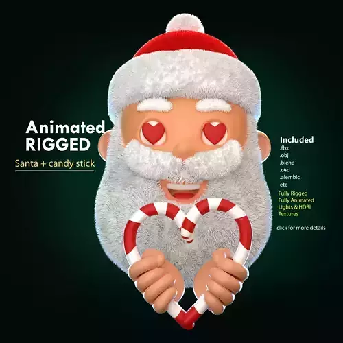 Animated Santa Candy Stick Low-poly 3D model