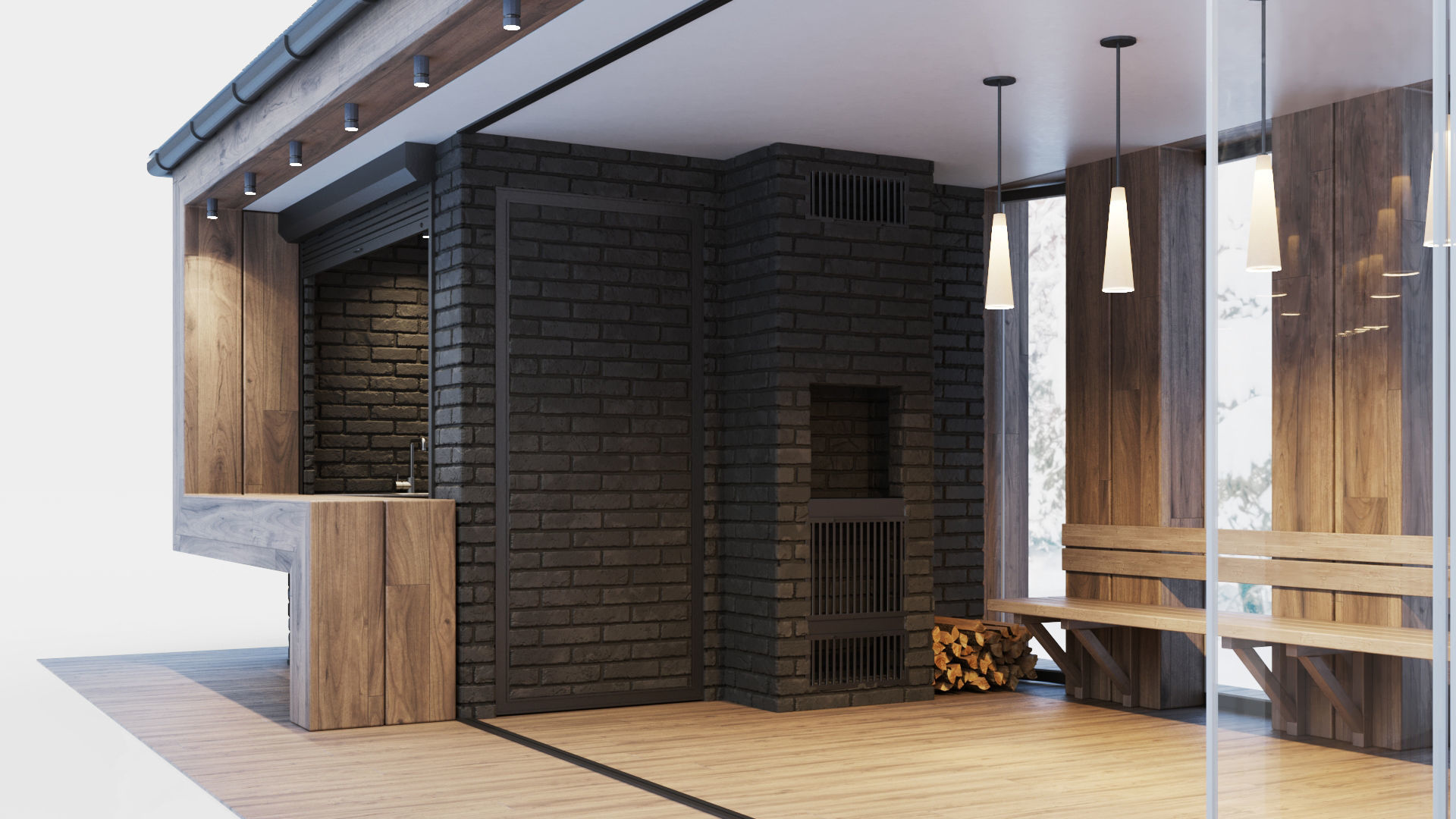 Pavilion with glass sliding partitions 3D model_13