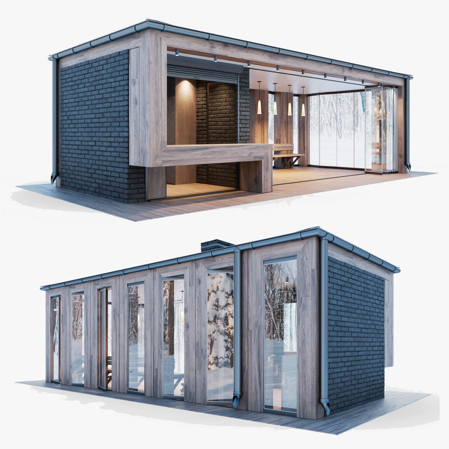 Pavilion with glass sliding partitions 3D model_20