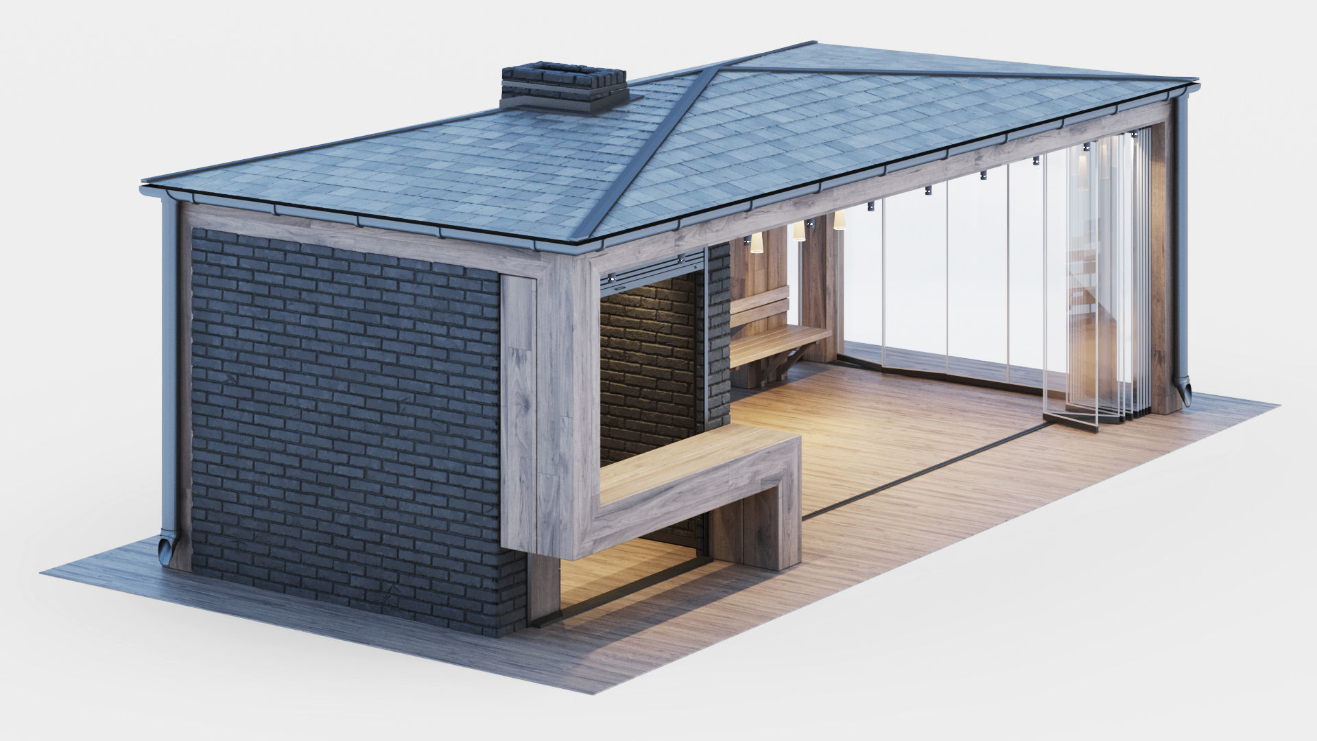 Pavilion with glass sliding partitions 3D model_8