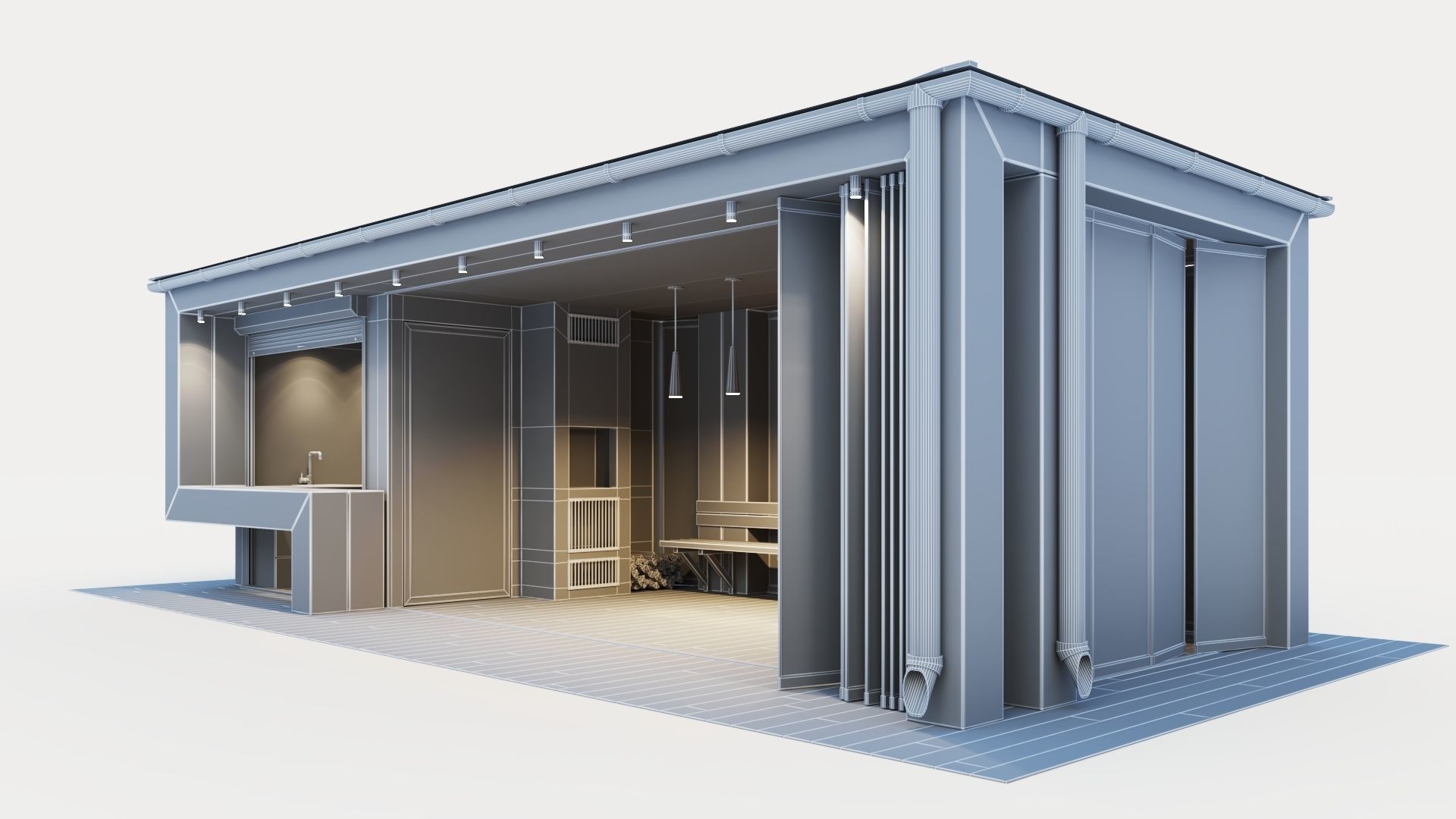 Pavilion with glass sliding partitions 3D model_29