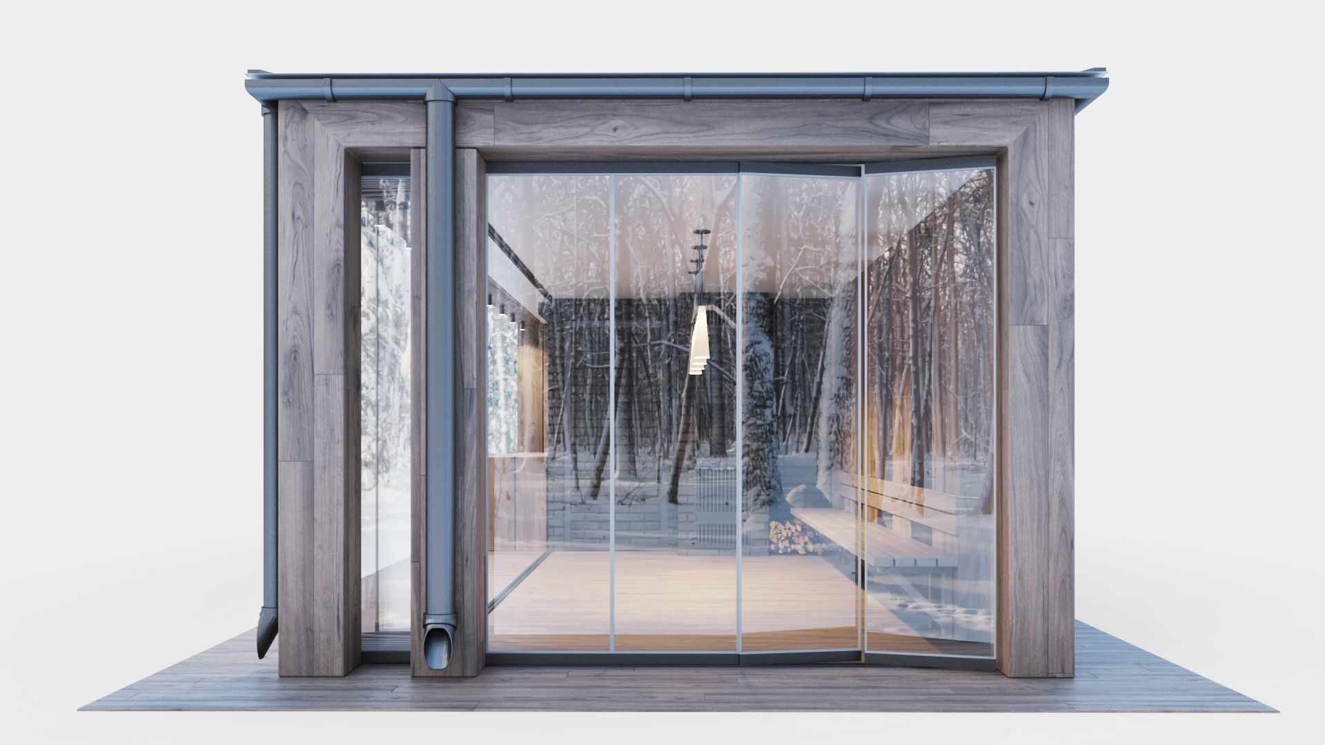 Pavilion with glass sliding partitions 3D model_3