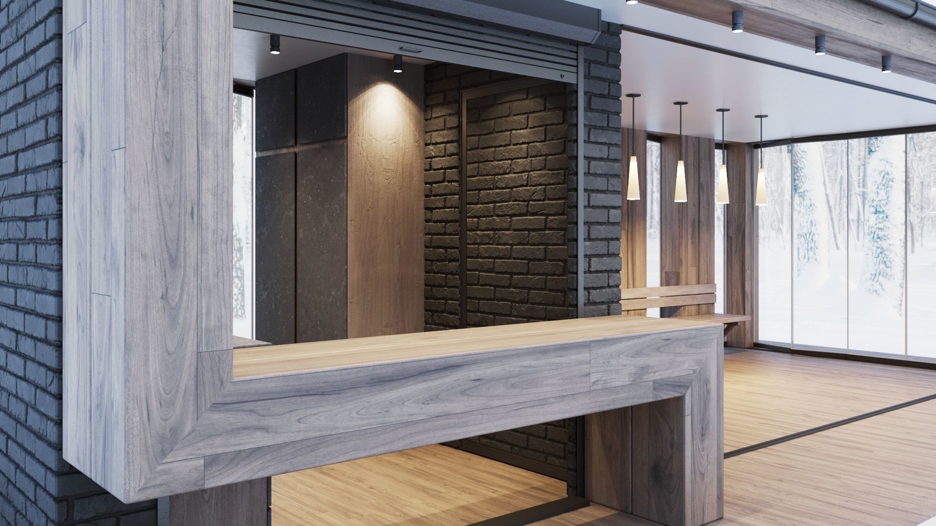 Pavilion with glass sliding partitions 3D model_18