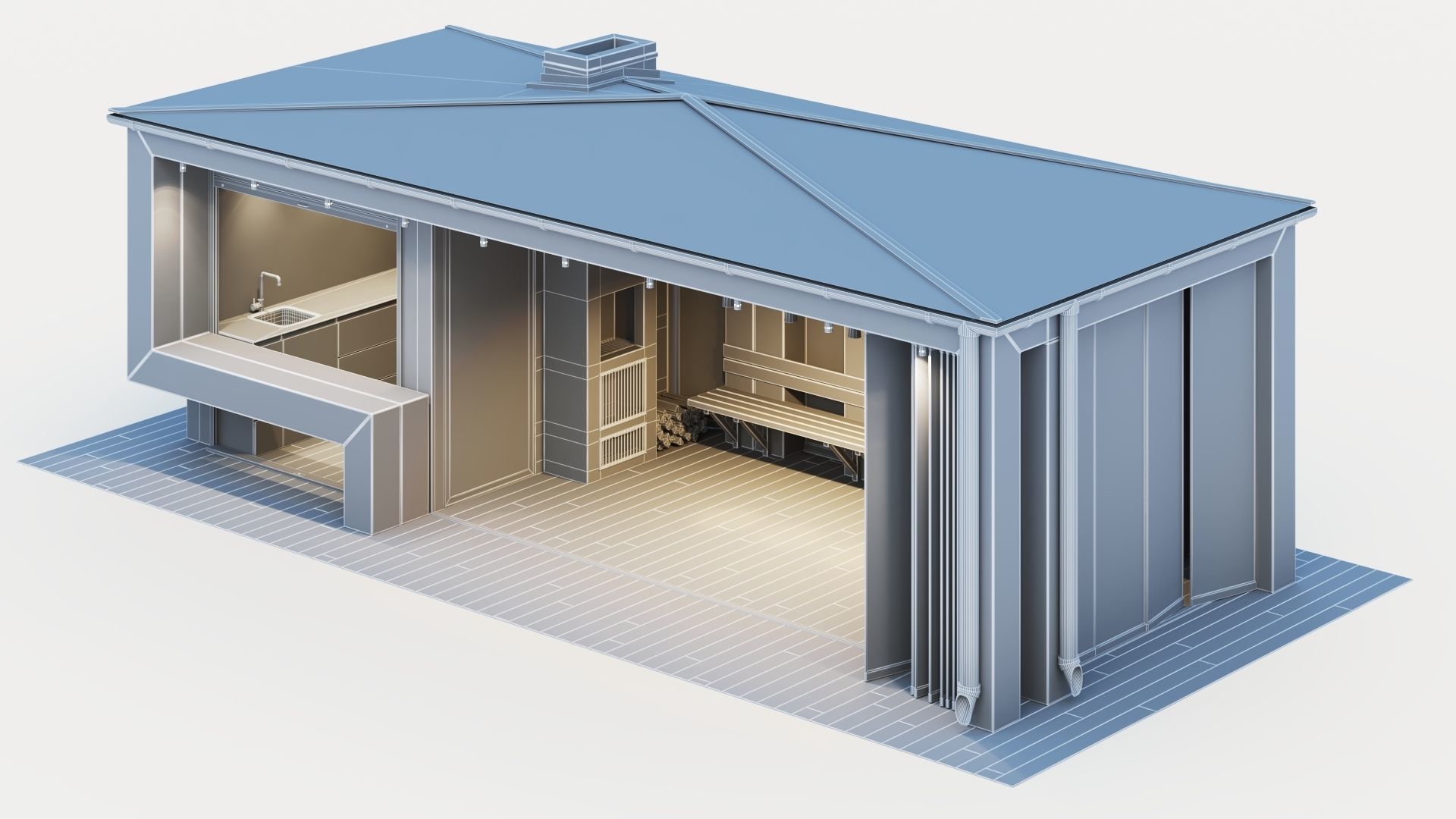Pavilion with glass sliding partitions 3D model_37