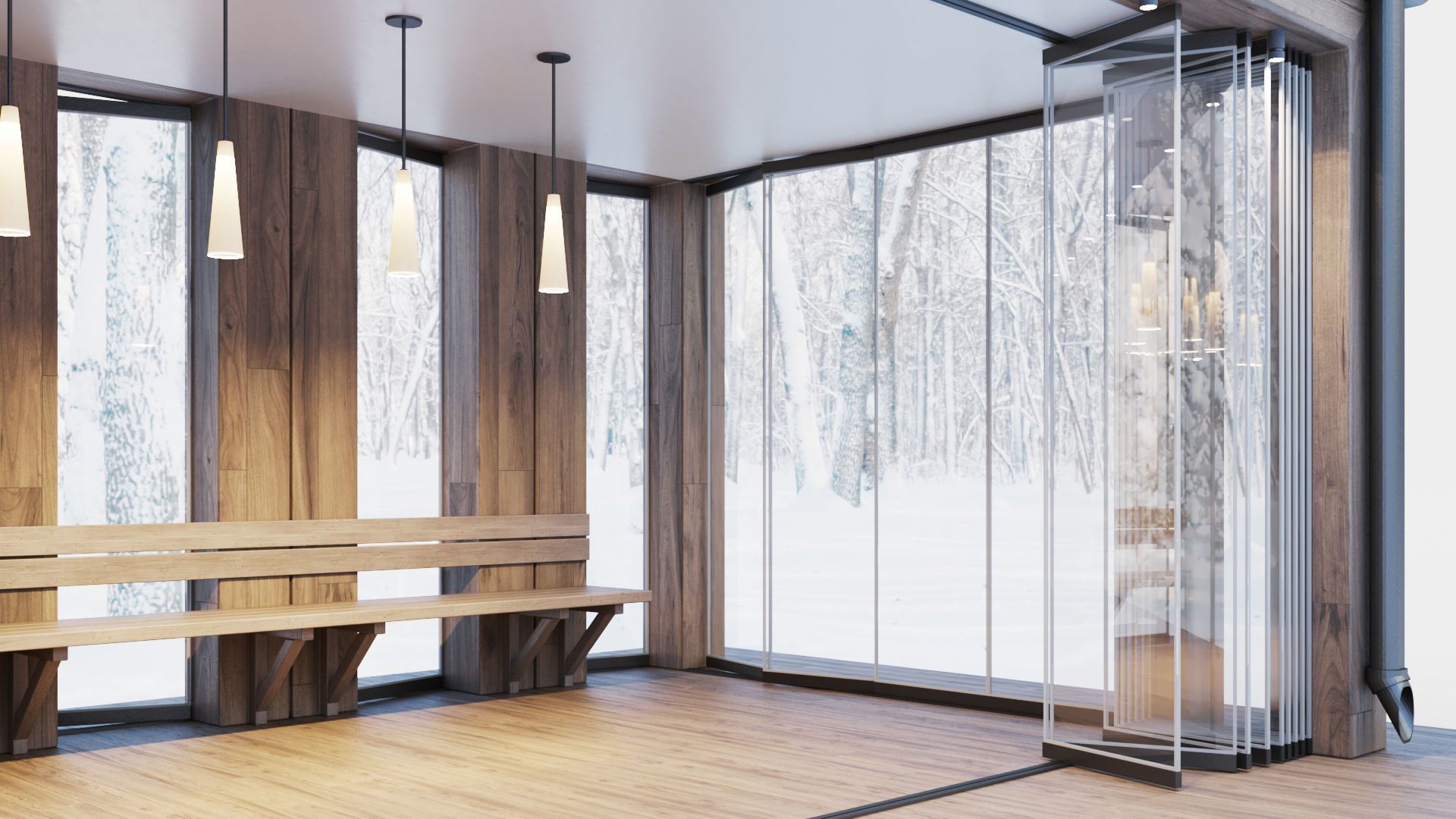 Pavilion with glass sliding partitions 3D model_14