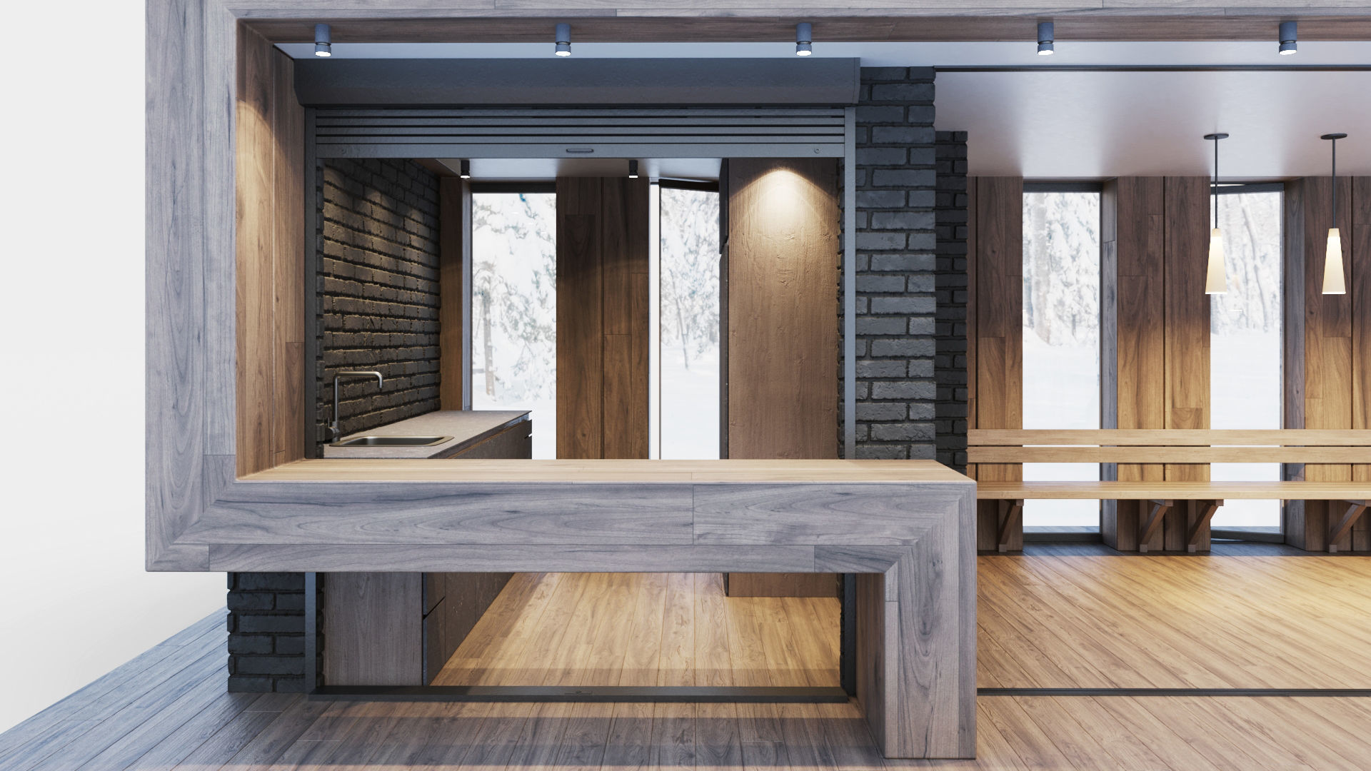 Pavilion with glass sliding partitions 3D model_15