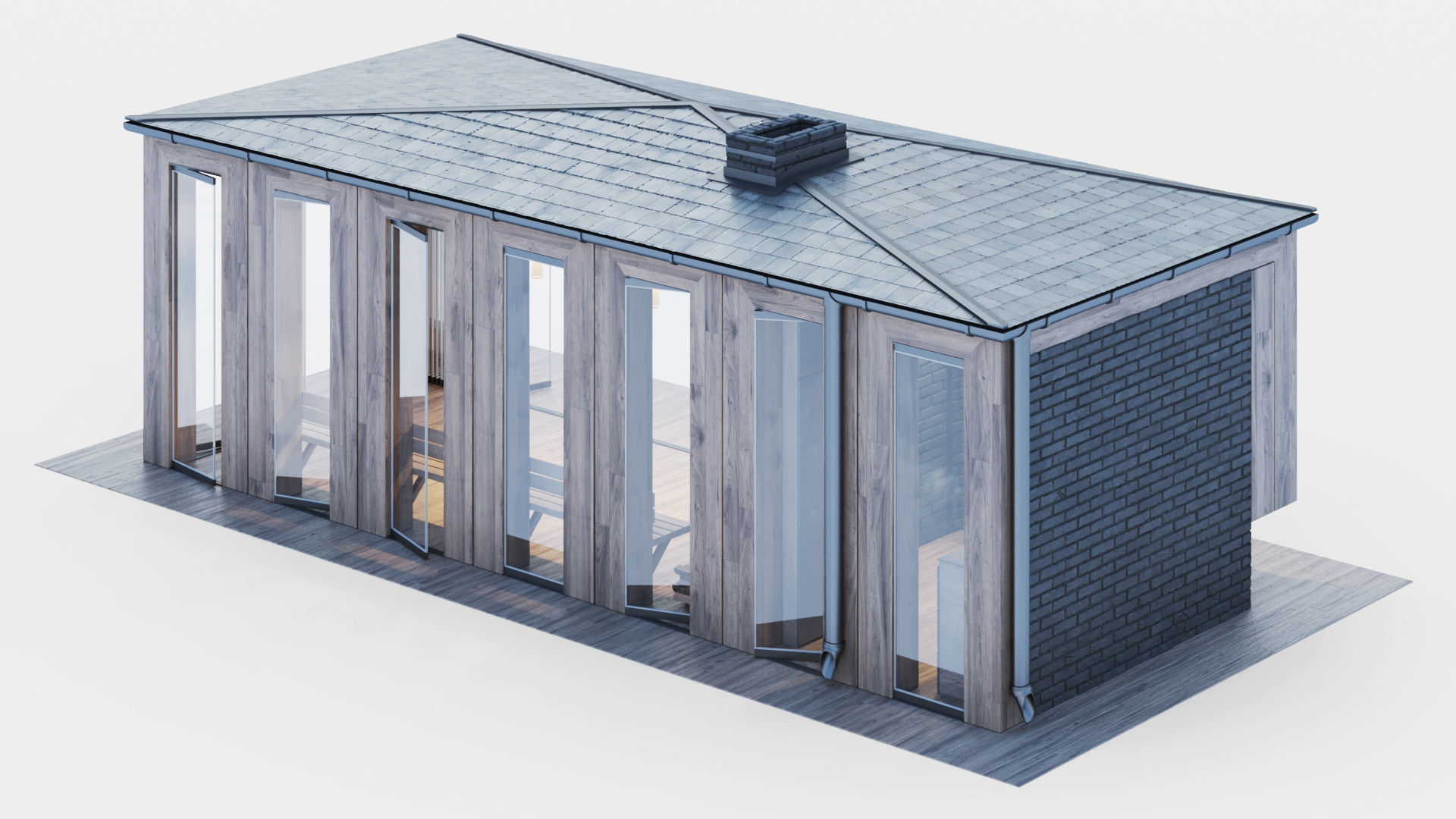 Pavilion with glass sliding partitions 3D model_12