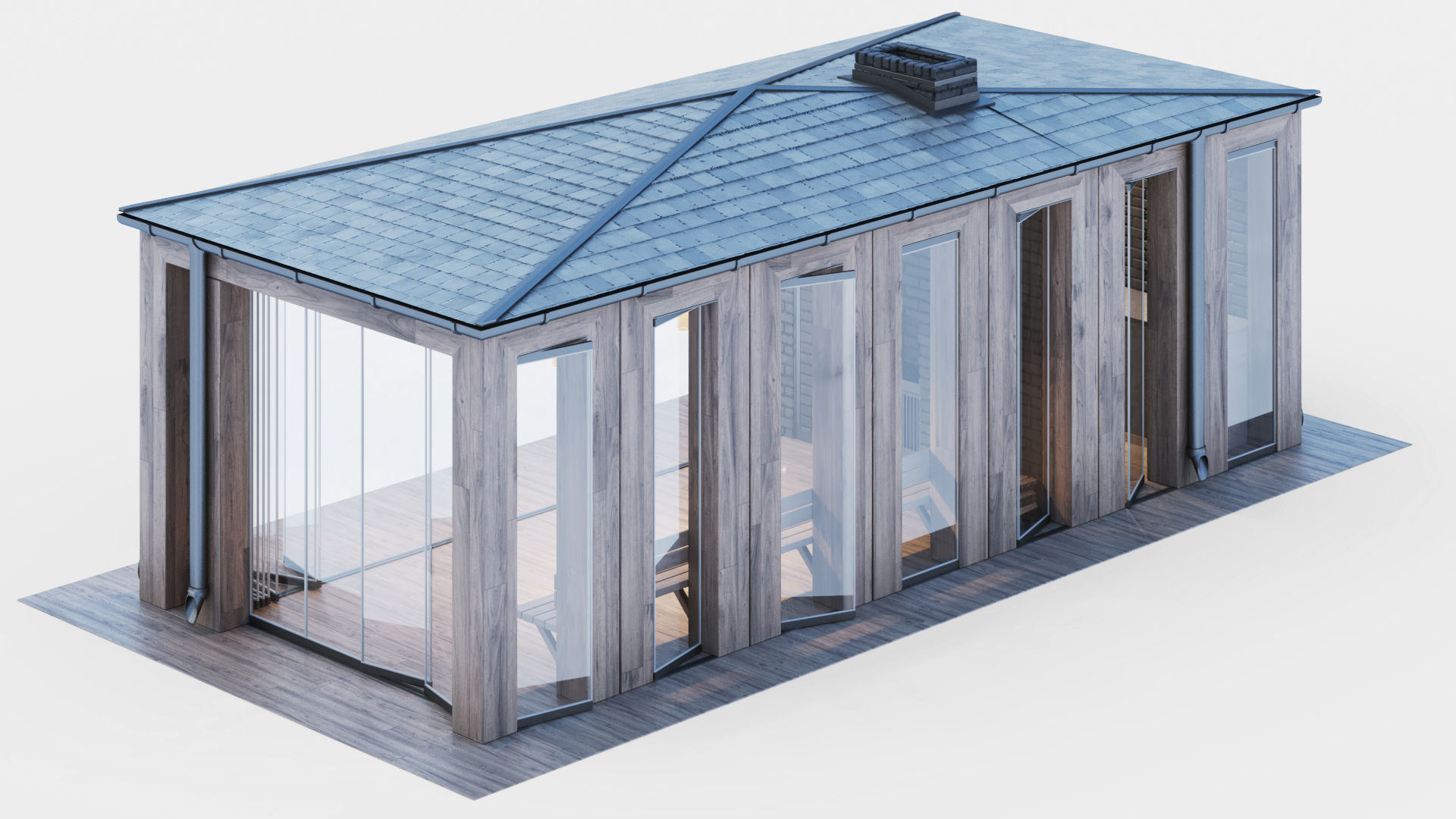 Pavilion with glass sliding partitions 3D model_11