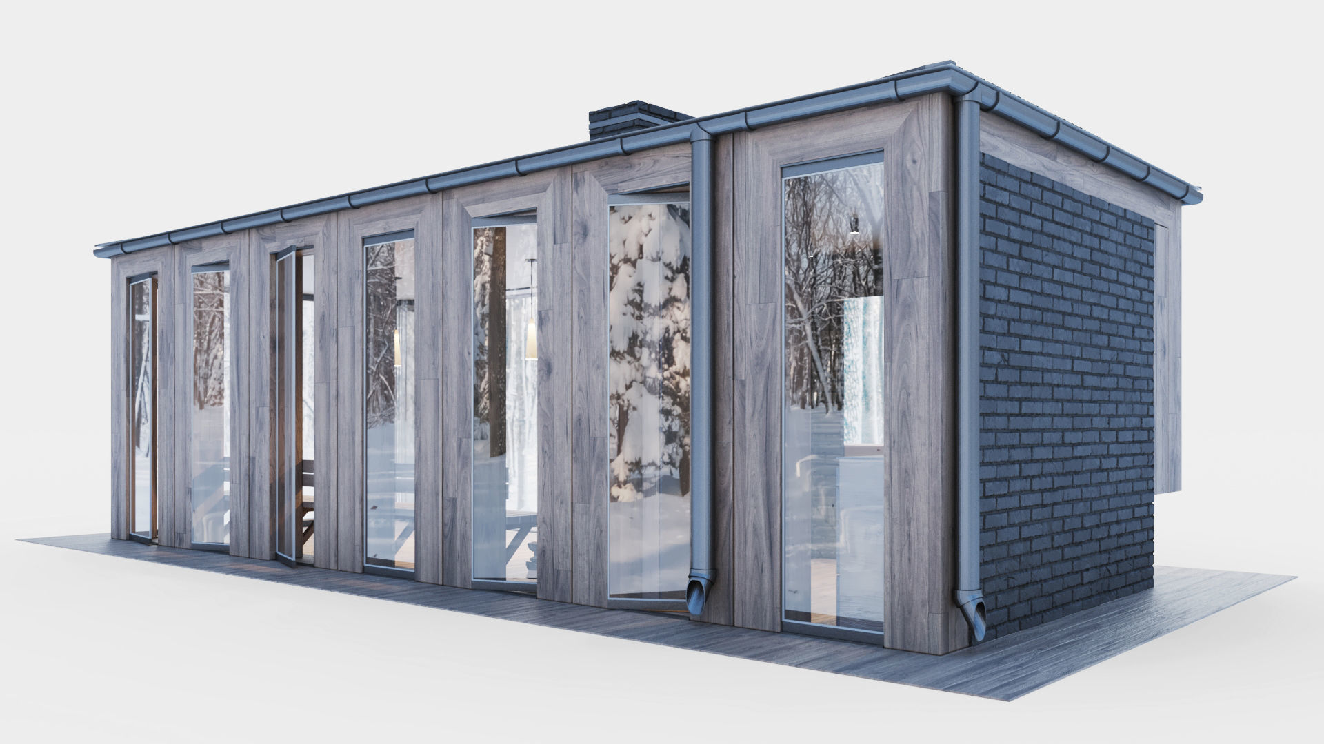 Pavilion with glass sliding partitions 3D model_6