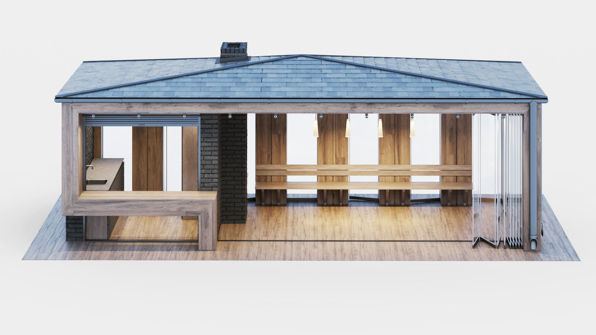Pavilion with glass sliding partitions 3D model_9