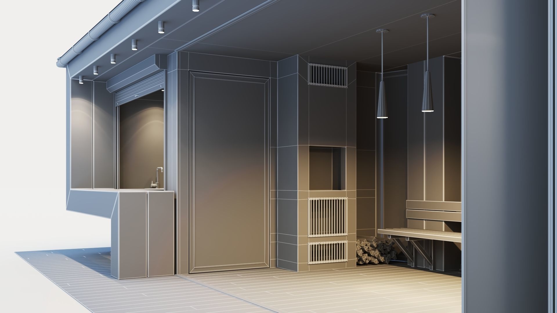 Pavilion with glass sliding partitions 3D model_39