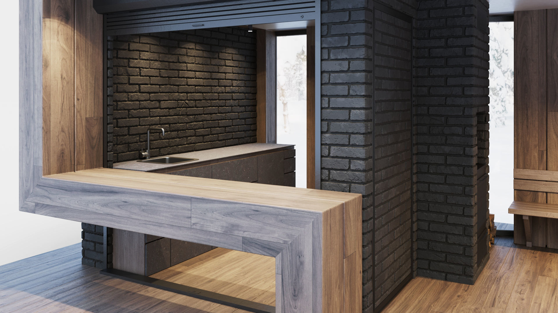 Pavilion with glass sliding partitions 3D model_17