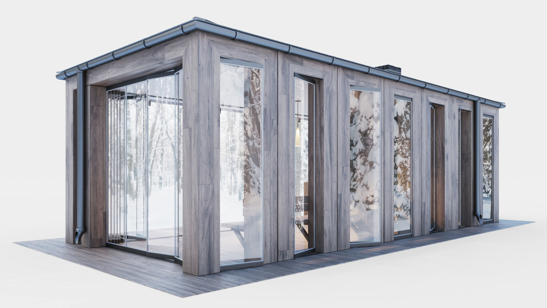 Pavilion with glass sliding partitions 3D model_4