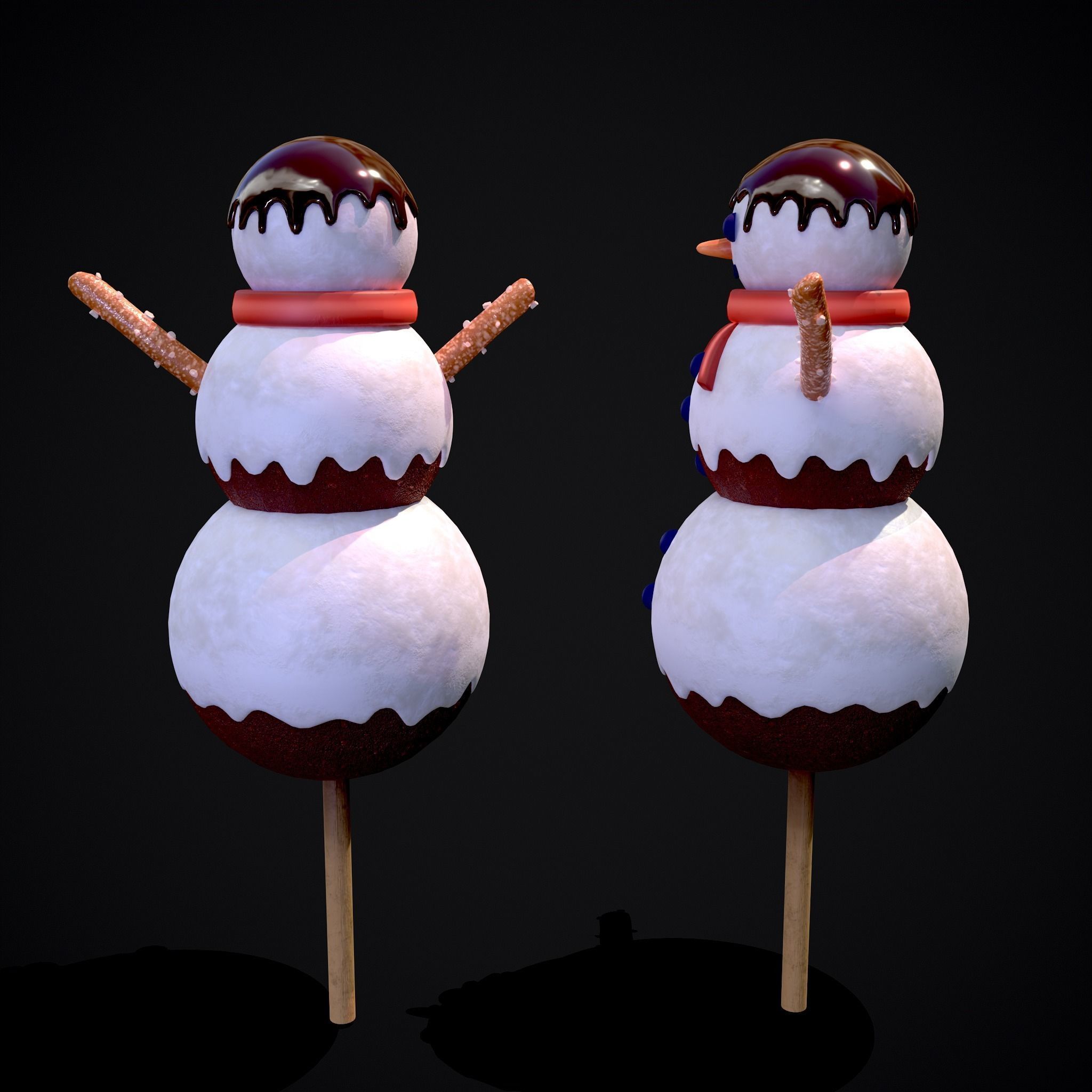 Snowman on a Stick Low-poly 3D model_5