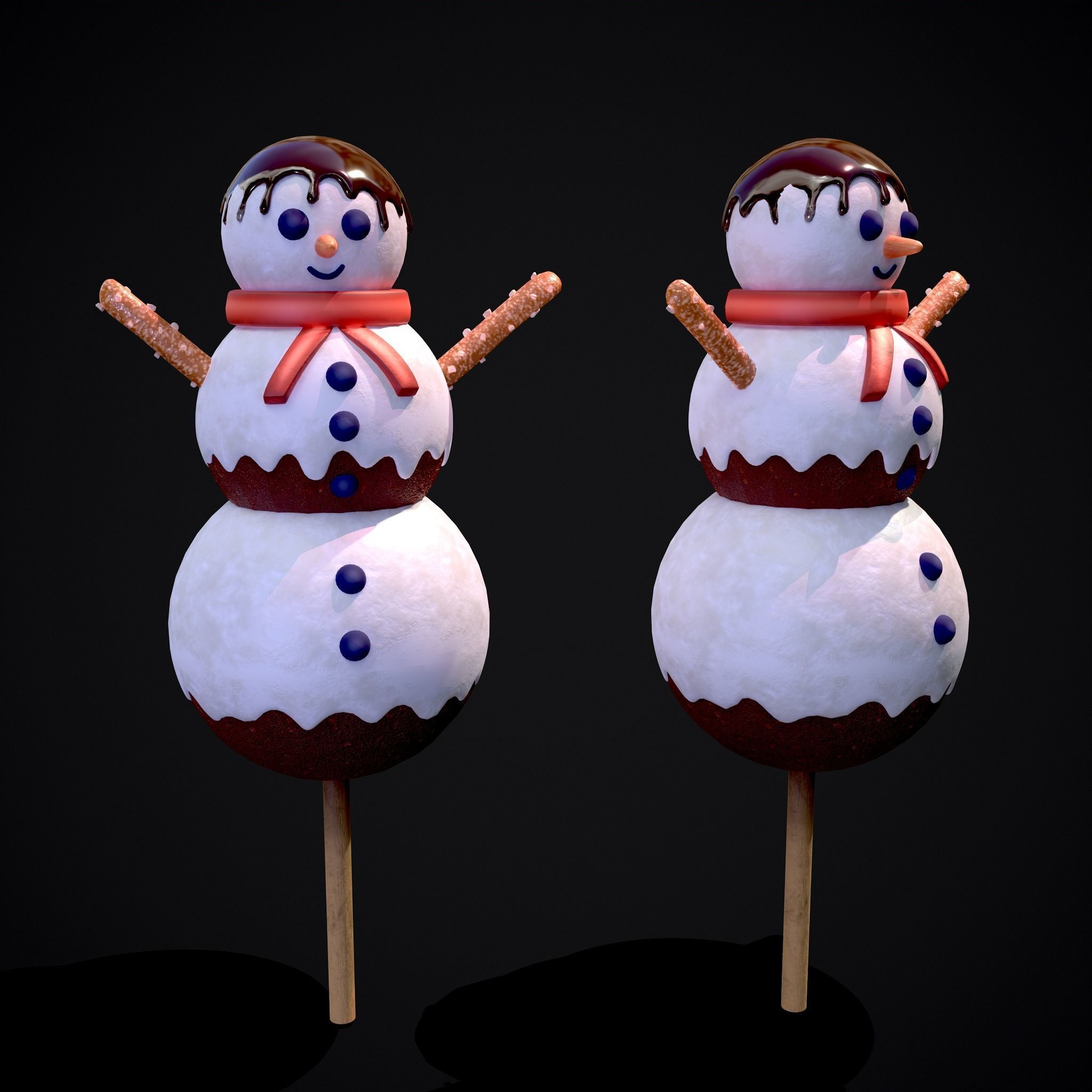 Snowman on a Stick Low-poly 3D model_7