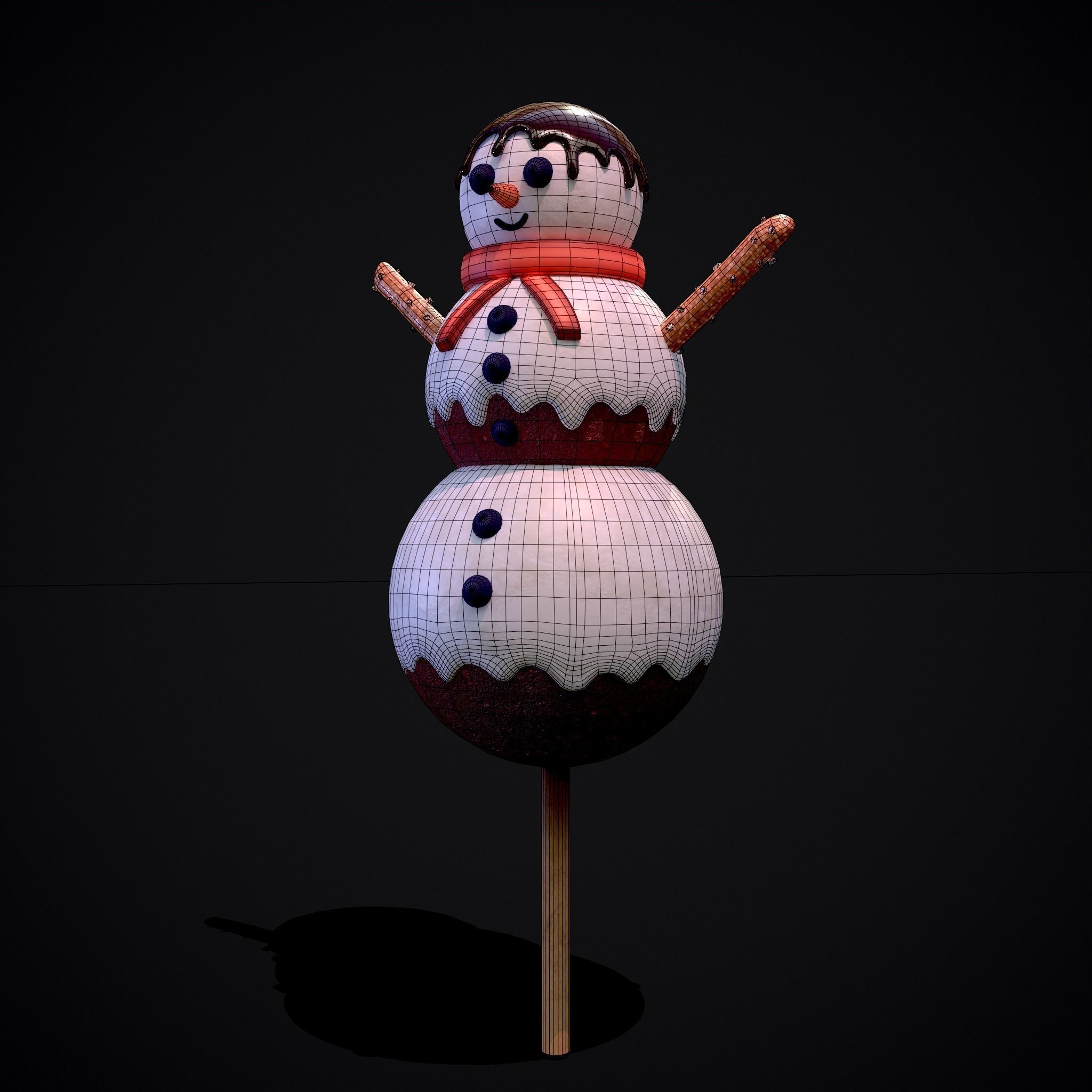 Snowman on a Stick Low-poly 3D model_12