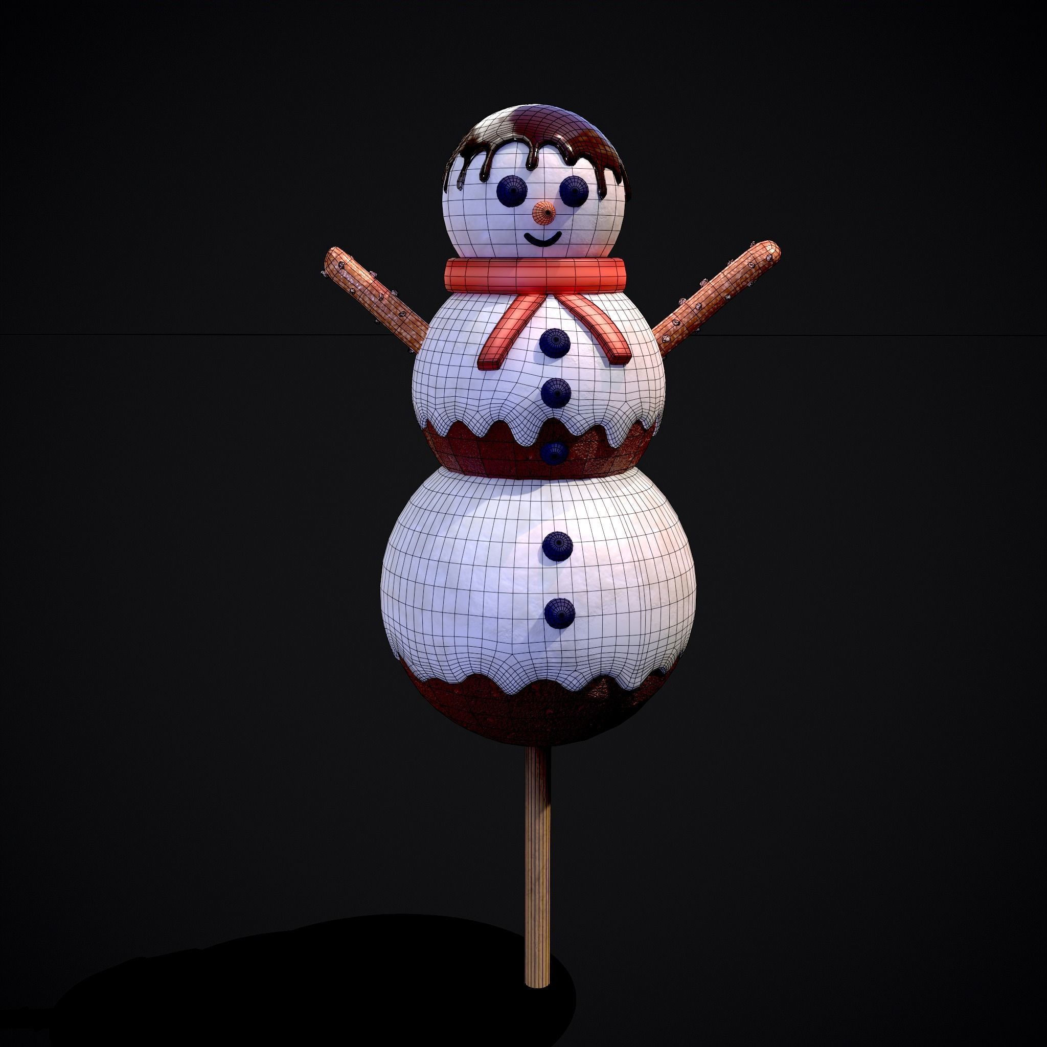 Snowman on a Stick Low-poly 3D model_2