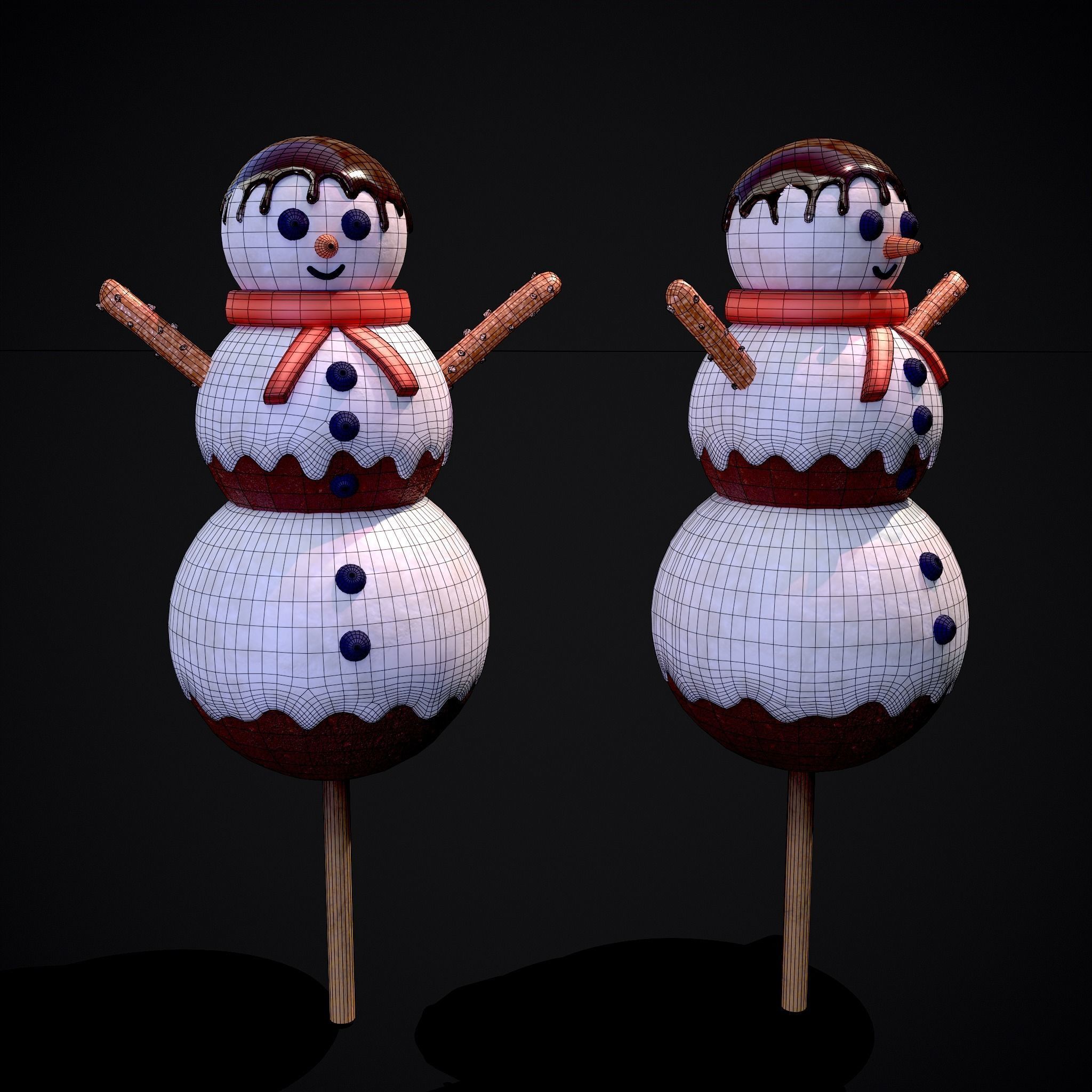 Snowman on a Stick Low-poly 3D model_4