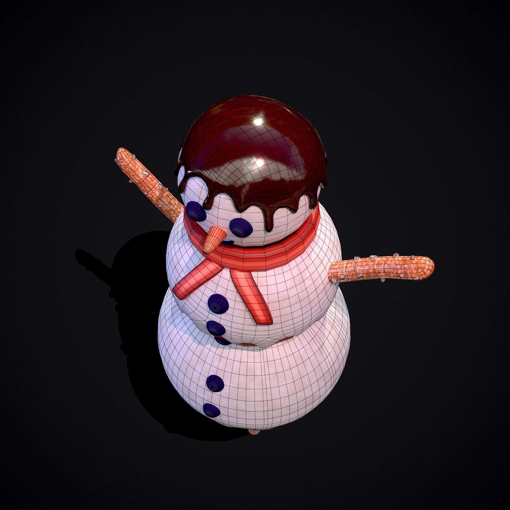 Snowman on a Stick Low-poly 3D model_10