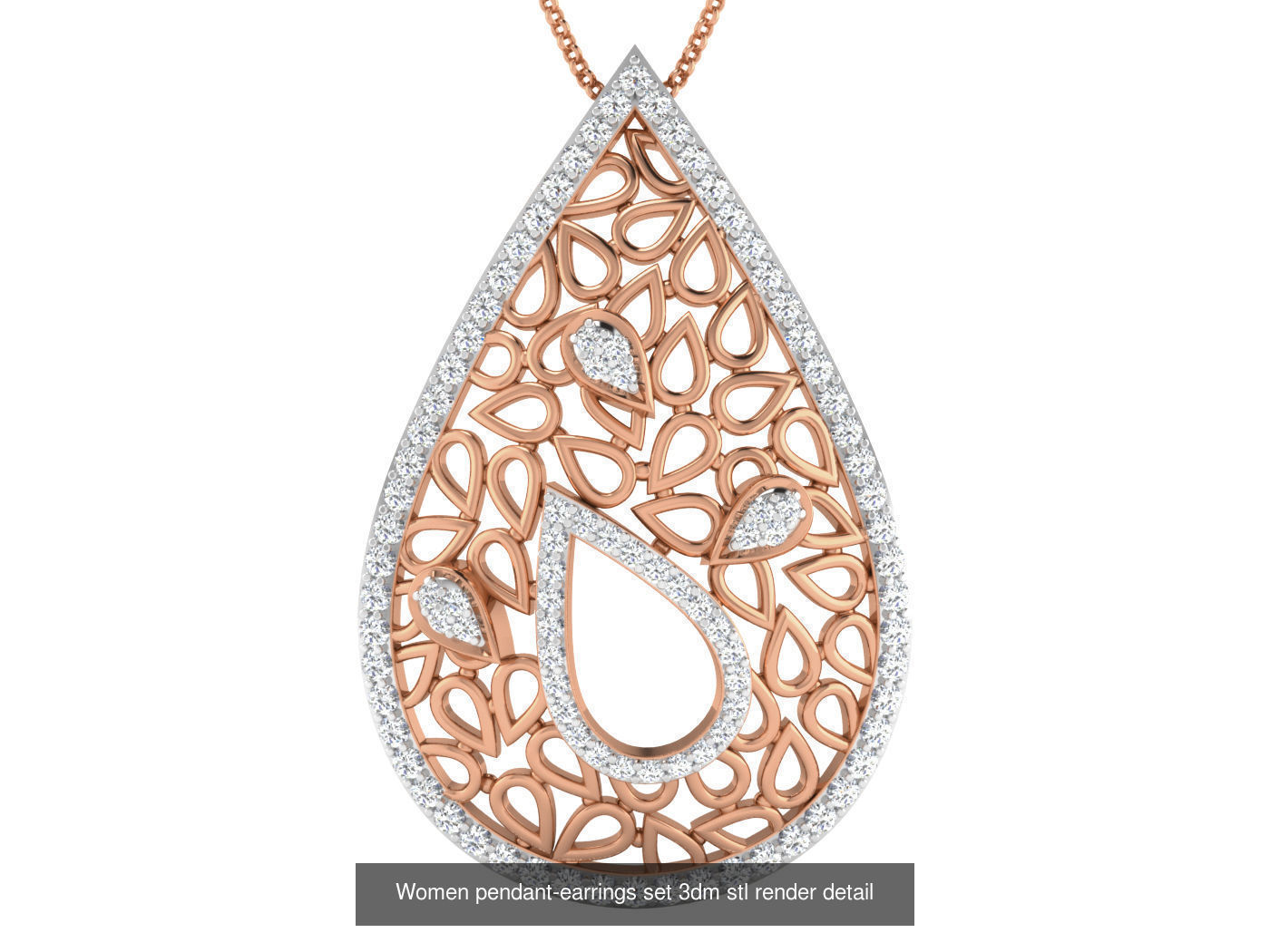 172 Women pendant-earrings set 3dm render detail  3D Model Collection_41