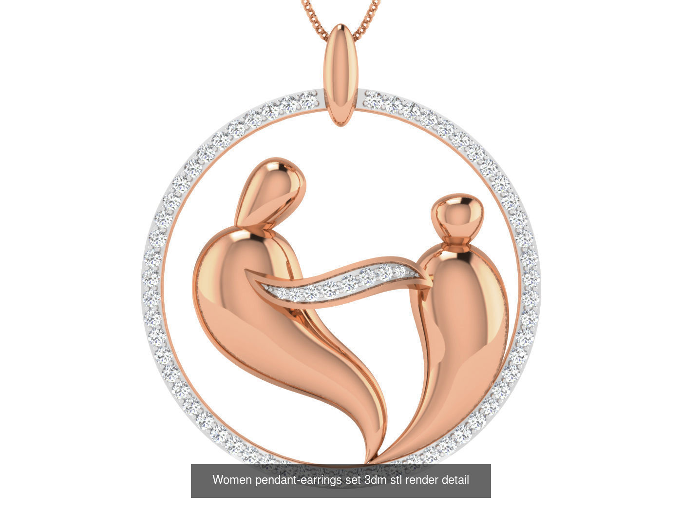 172 Women pendant-earrings set 3dm render detail  3D Model Collection_38